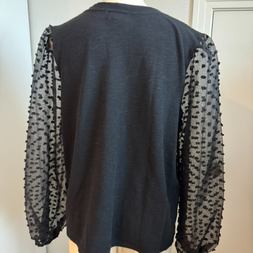 MAEVE Anthropologie black top sheer polka dot sleeves Women's XL shirt - Picture 2 of 3